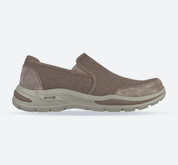 Men's Wide Fit Skechers 204509 Arch Fit Motley Ratel Slip On Trainers in Light Brown - Image 1