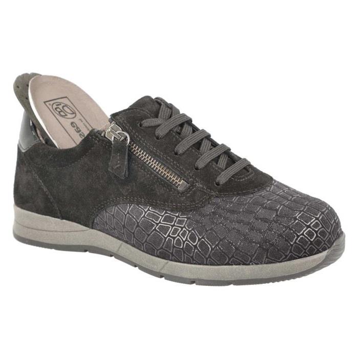 Women's Wide Fit DB Cumulus Trainers in Black Suede / Stretch / Patent - Image 5