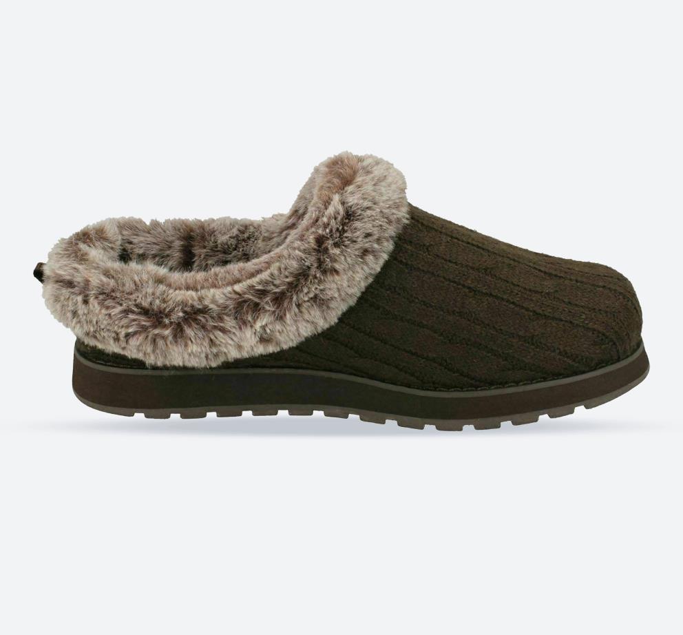 Women's Wide Fit Skechers 31204 Keepsakes Ice Angel Mule Slippers in Chocolate - Image 1