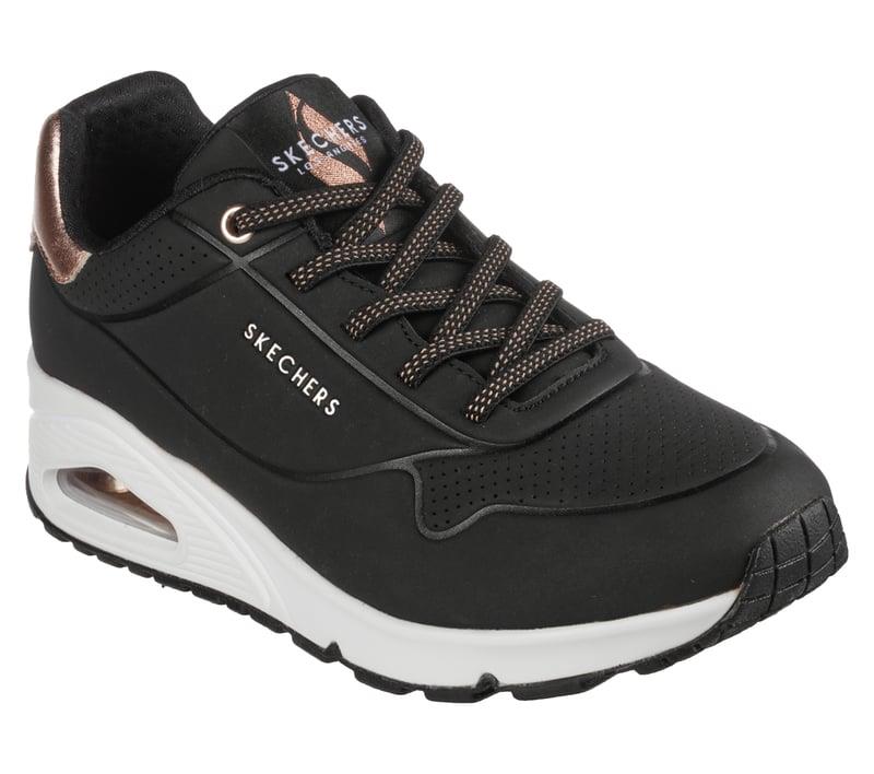 Women's Wide Fit Skechers Uno 155196W Shimmer Away Trainers - Black in Black - Image 3