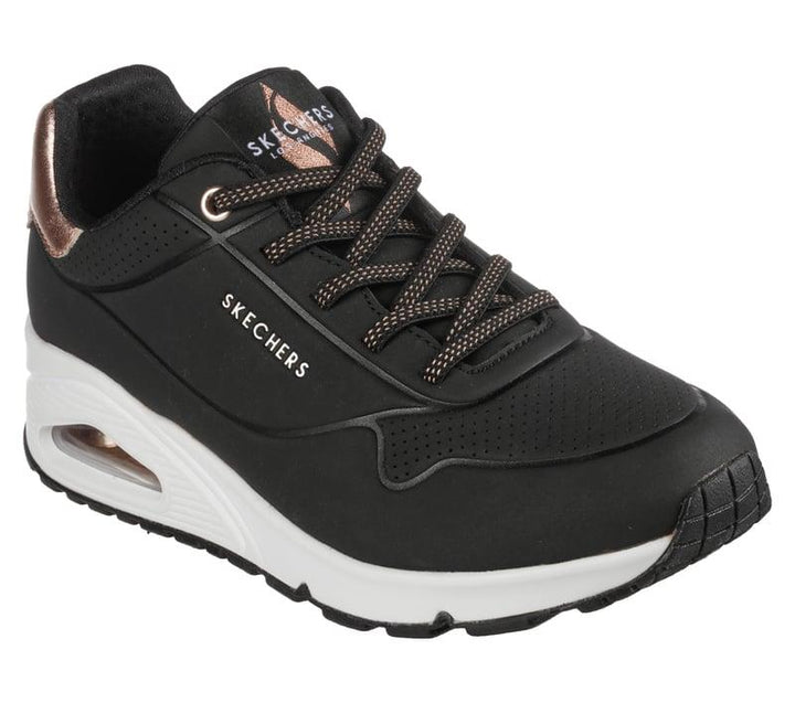 Women's Wide Fit Skechers Uno 155196W Shimmer Away Trainers - Black in Black - Image 1