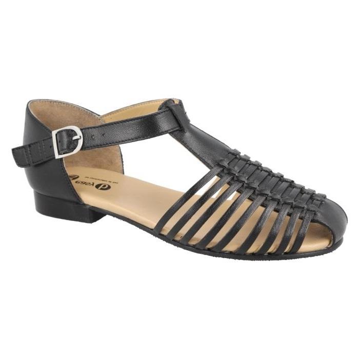 Women's Wide Fit DB Bella Sandals in Black Leather - Image 3