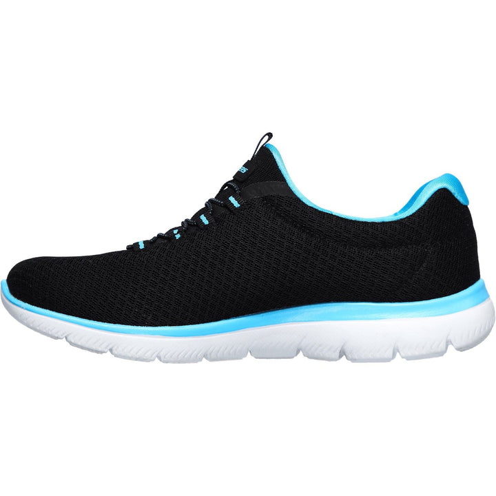 Women's Wide Fit Skechers 12980 Summits Slip On Sports Trainers - Black/Turquoise in Black/Turquoise - Image 1