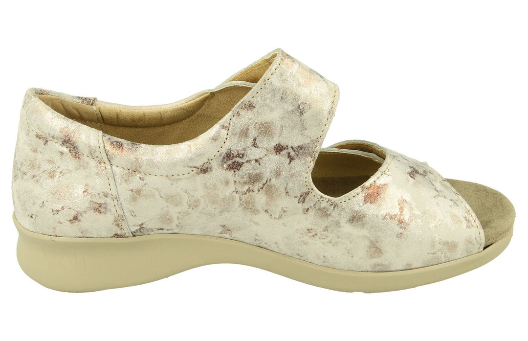 Womens Wide Fit DB Surf Sandals in Mottled Beige Suede/Lea - Image 4