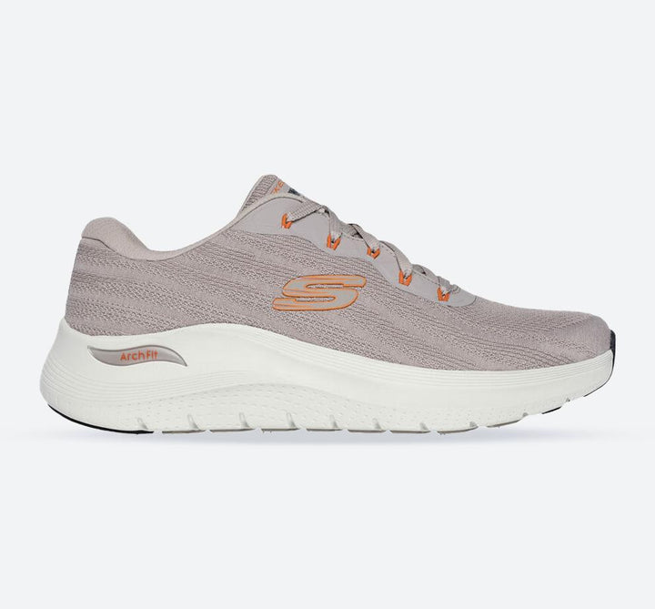 Men's Wide Fit Skechers 232701 Arch Fit 2.0 Road Wave Walking Trainers in Taupe/Orange - Image 1
