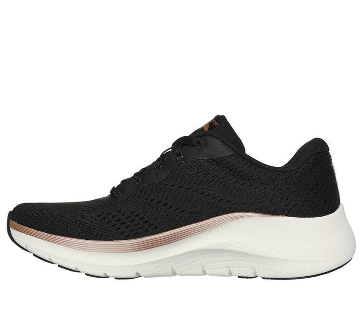 Women's Wide Fit Skechers 150067 Arch Fit 2.0 Glow The Distance Trainers in Black/Rose Gold - Image 1