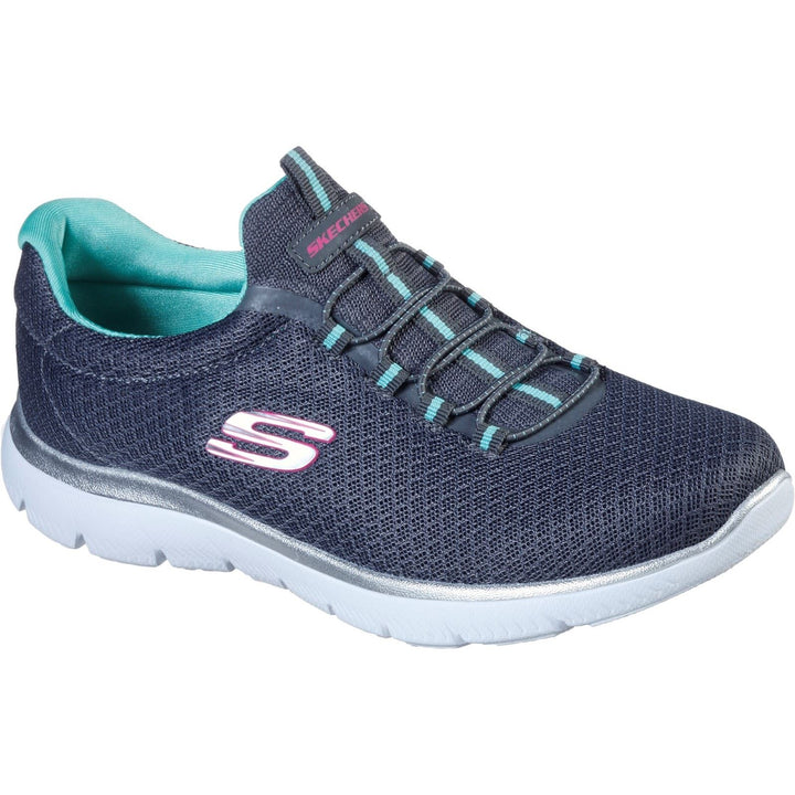 Women's Wide Fit Skechers 12980 Summits Slip On Sports Trainers - Charcoal/Green in Charcoal/Green - Image 1