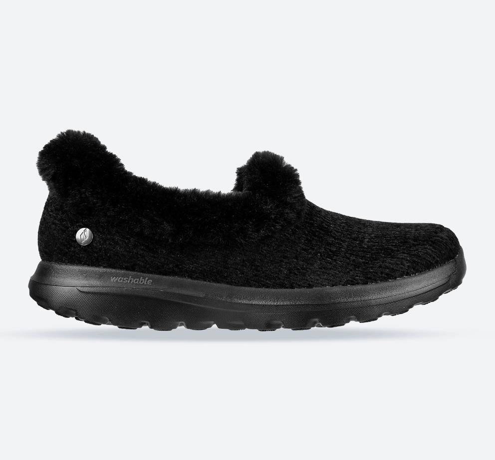 Women's Wide Fit Skechers 175051 Go Walk Lounge Slippers in Black - Image 1
