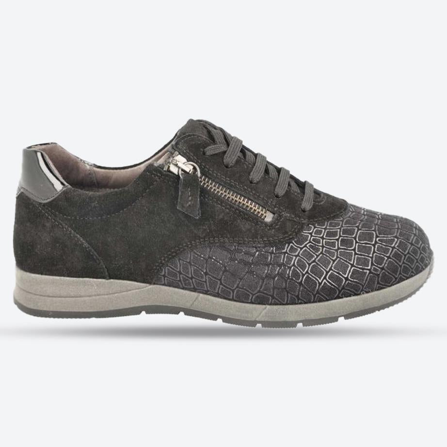 Women's Wide Fit DB Cumulus Trainers in Black Suede / Stretch / Patent - Image 1
