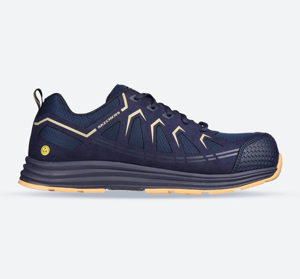 Men's Wide Fit Skechers 200127EC Malad II Safety Trainers - Navy/Tan in Navy/Tan - Image 1