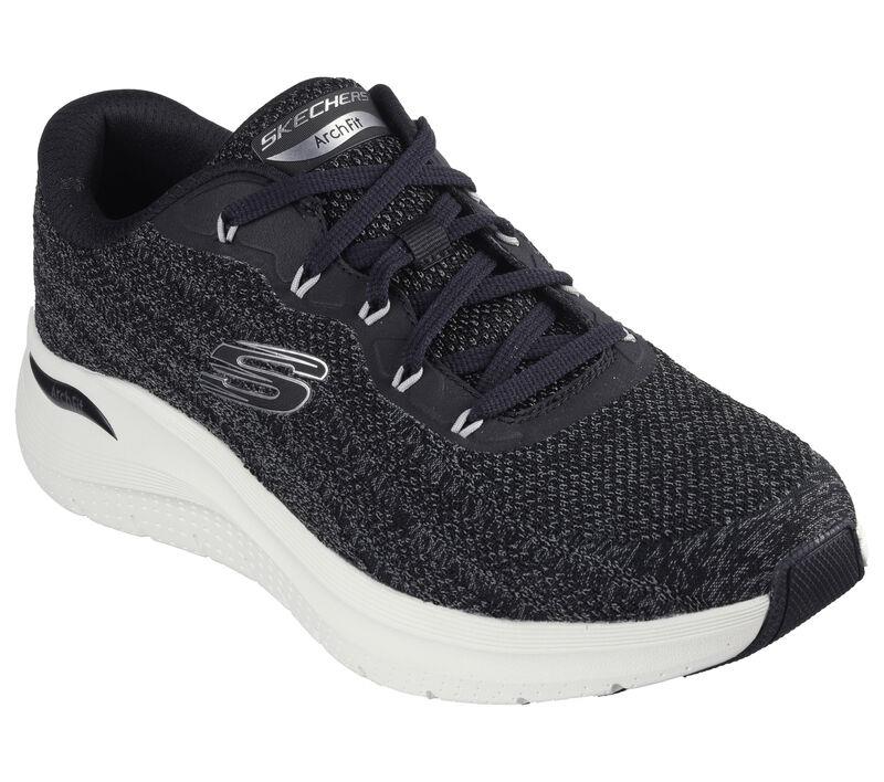 Men's Wide Fit Skechers 232701 Arch Fit 2.0 Road Wave Walking Trainers - Black in Black / White - Image 3