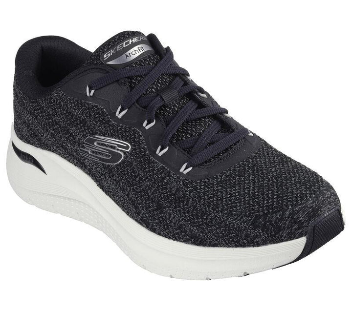 Men's Wide Fit Skechers 232701 Arch Fit 2.0 Road Wave Walking Trainers - Black in Black / White - Image 1