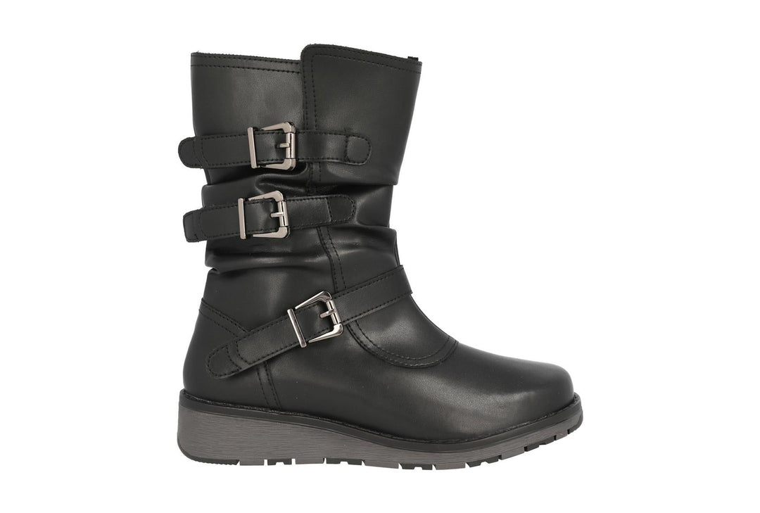 Women's Wide Fit DB Muntjac Boots in Black Smooth Synthetic - Image 2