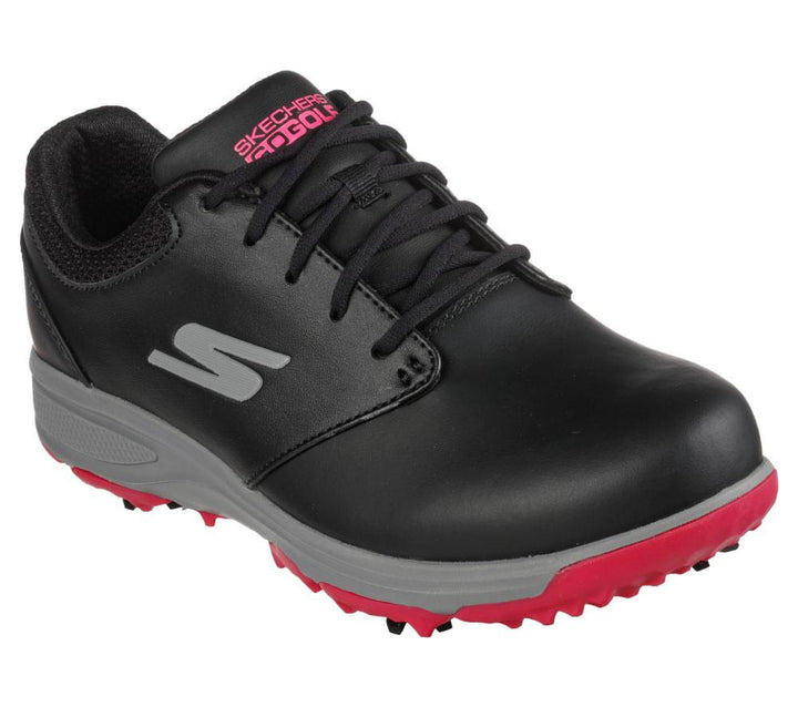 Women's Wide Fit Skechers 123050 Go Golf Jasmine Leader Golf Trainers in Black/Pink - Image 1