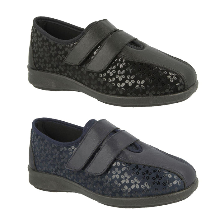 Womens Wide Fit DB Azalea Shoes in Black Stretch - Image 1
