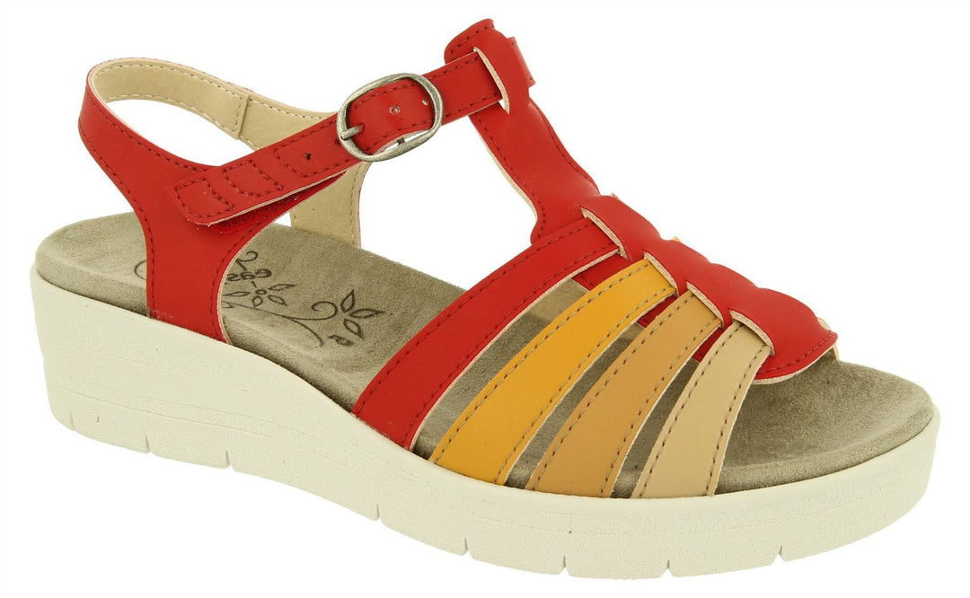 Womens Wide Fit DB Pochard Sandals in Red Multi Synthetic - Image 3