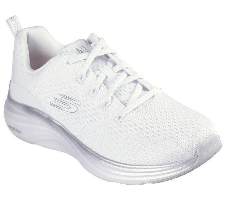 Women's Wide Fit Skechers 150025 Vapor Foam Midnight Glimmer Trainers in White/Silver - Image 1