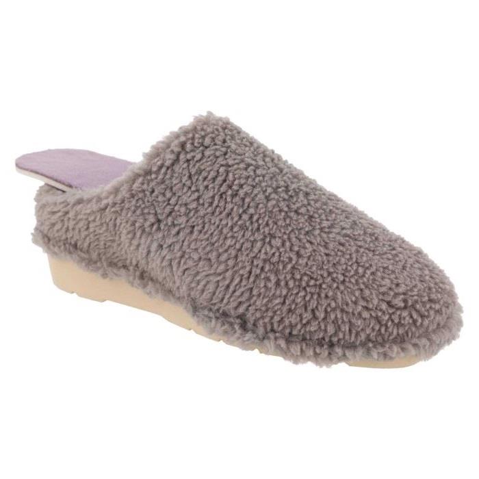 Women's Wide Fit DB Tatum Mule Slippers in Grey Fleece - Image 1
