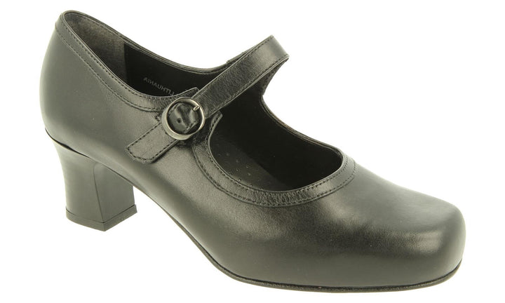 Womens Wide Fit DB Ascot Shoes in Black Leather - Image 1