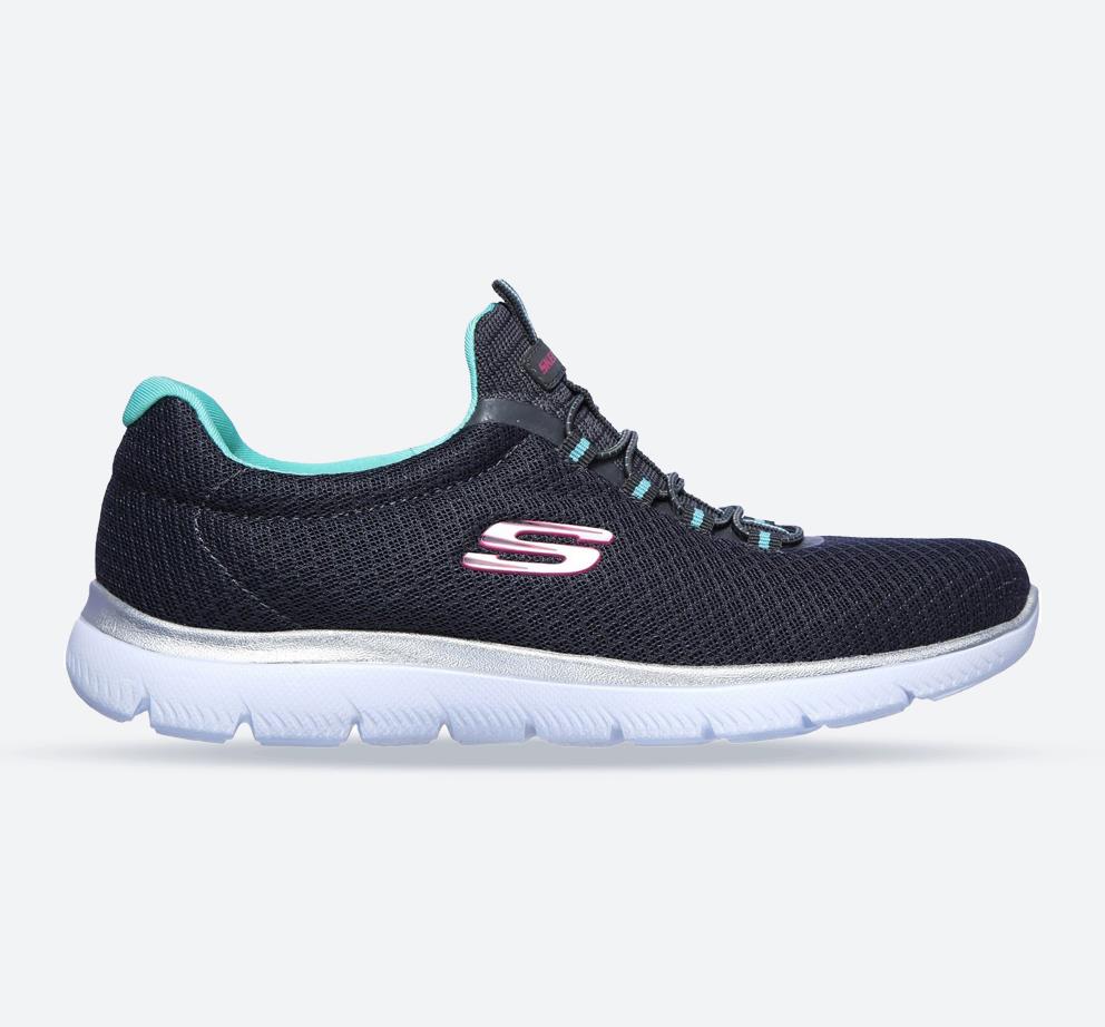 Women's Wide Fit Skechers 12980 Summits Slip On Sports Trainers - Charcoal/Green in Charcoal/Green - Image 1
