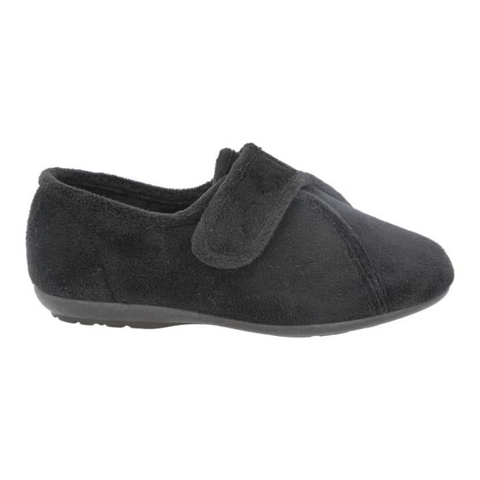Women's Wide Fit DB Ivy Slippers in Black Velour - Image 2