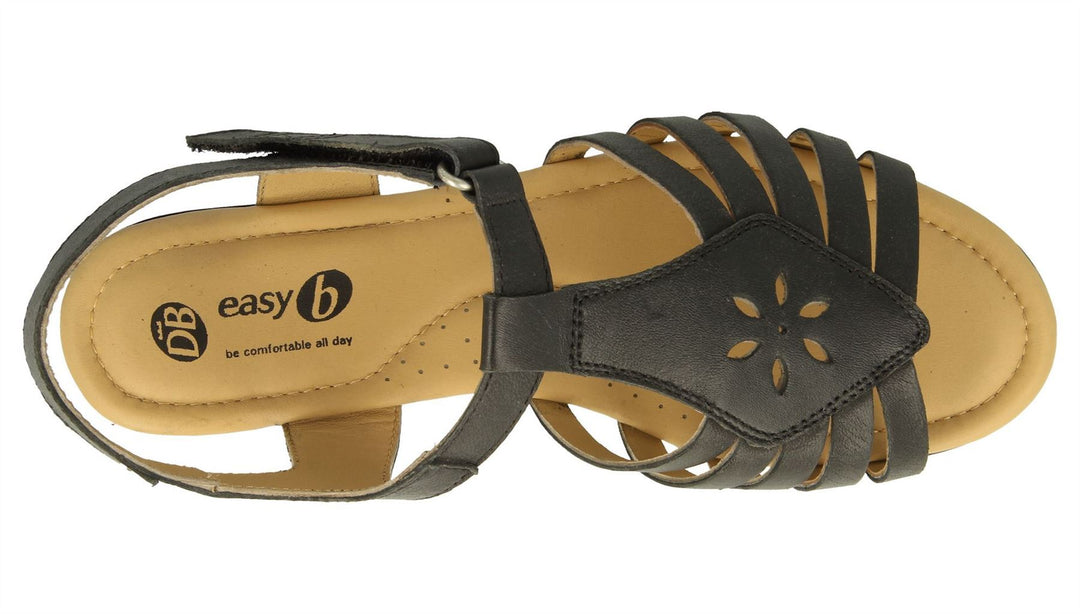 Women's Wide Fit DB Tundra Sandals in Black Leather - Image 5