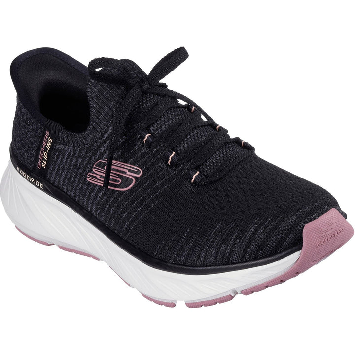 Women's Relaxed Fit Skechers 150470 Edgeride Impression Trainers in Black/Pink - Image 1