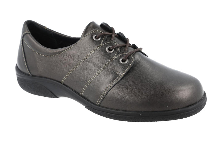Womens Wide Fit DB Swan Shoes in Black Leather - Image 1