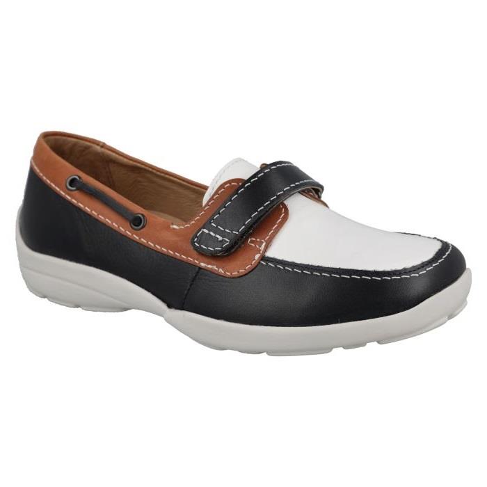 Women's Wide Fit DB Fiddle Shoes in Black Leather / Patent / Spot - Image 1