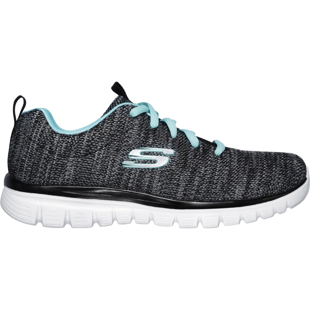 Women's Wide Fit Skechers 12614 Graceful Twisted Fortune Trainers - Black/Turquoise in Black/Turquoise - Image 2