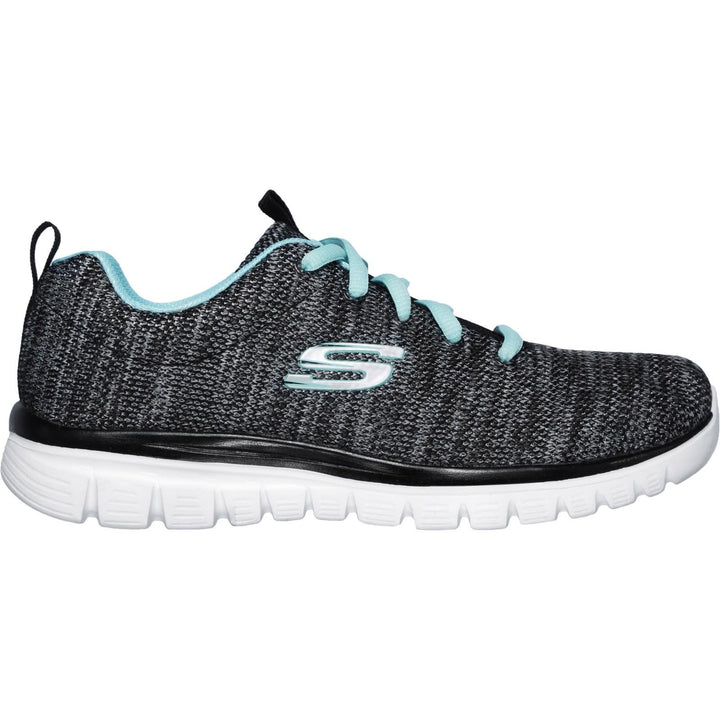 Women's Wide Fit Skechers 12614 Graceful Twisted Fortune Trainers - Black/Turquoise in Black/Turquoise - Image 1