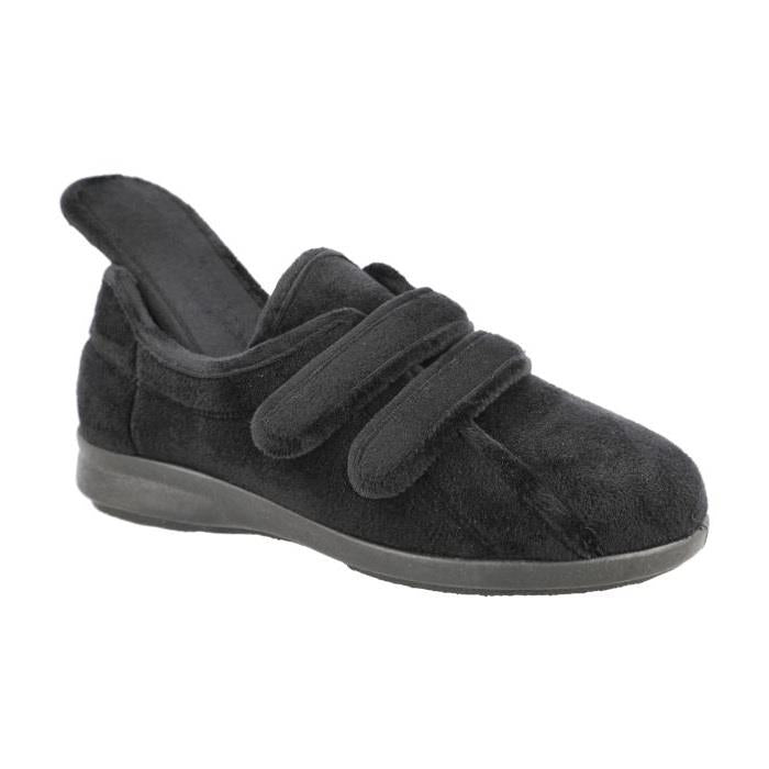 Women's Wide Fit DB Fork Slippers in Black velour - Image 1