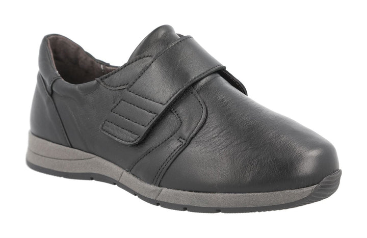 Women's Wide Fit DB Rail Shoes in Black Stretch Leather - Image 1