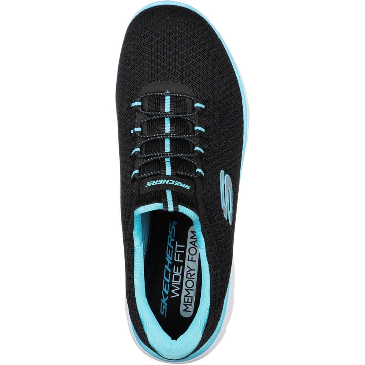Women's Wide Fit Skechers 12980 Summits Slip On Sports Trainers - Black/Turquoise in Black/Turquoise - Image 1