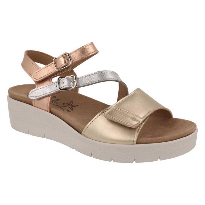 Women's Wide Fit DB Honor Sandals in Gold / Bronze / Silver Leather - Image 1