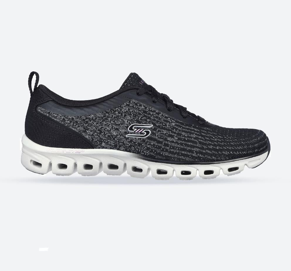 Women's Wide Fit Skechers 104325 Glide-Step Head Start Trainers - Black in Black - Image 1