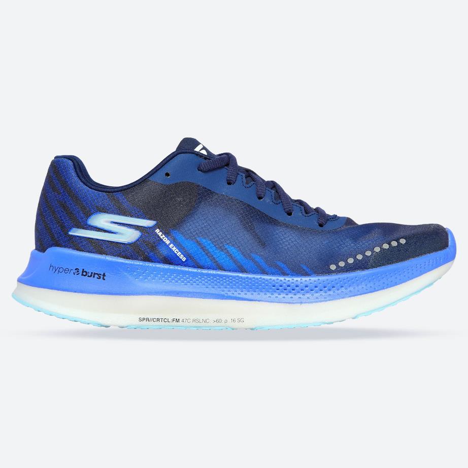 Women's Wide Fit Skechers 172004 Go Run Razor Excess Sports Trainer in Black/Blue - Image 1