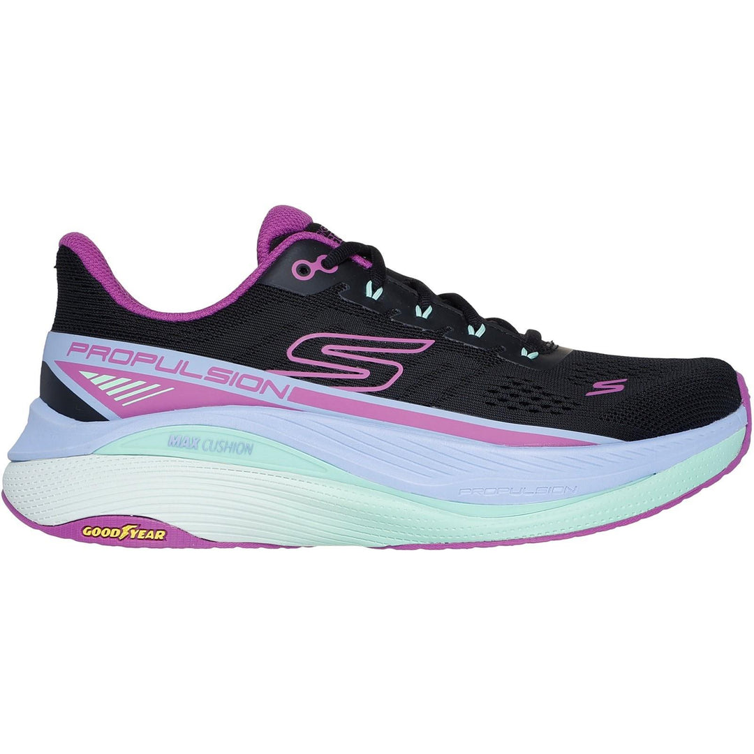 Women's Wide Fit Skechers 128901 Performance Max Cushioning Propulsion Trainers in Black/Purple - Image 2
