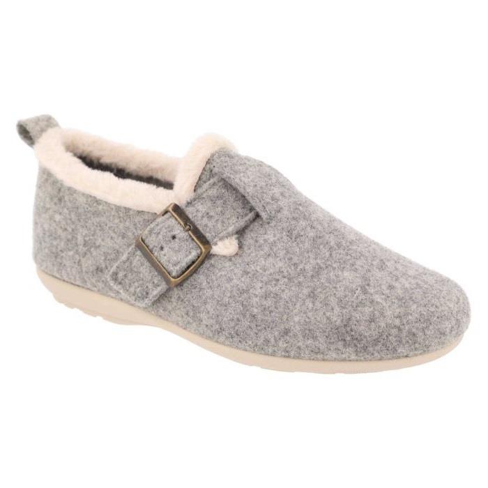 Women's Wide Fit DB Gracie Buckle Slippers in Navy Felt - Image 1