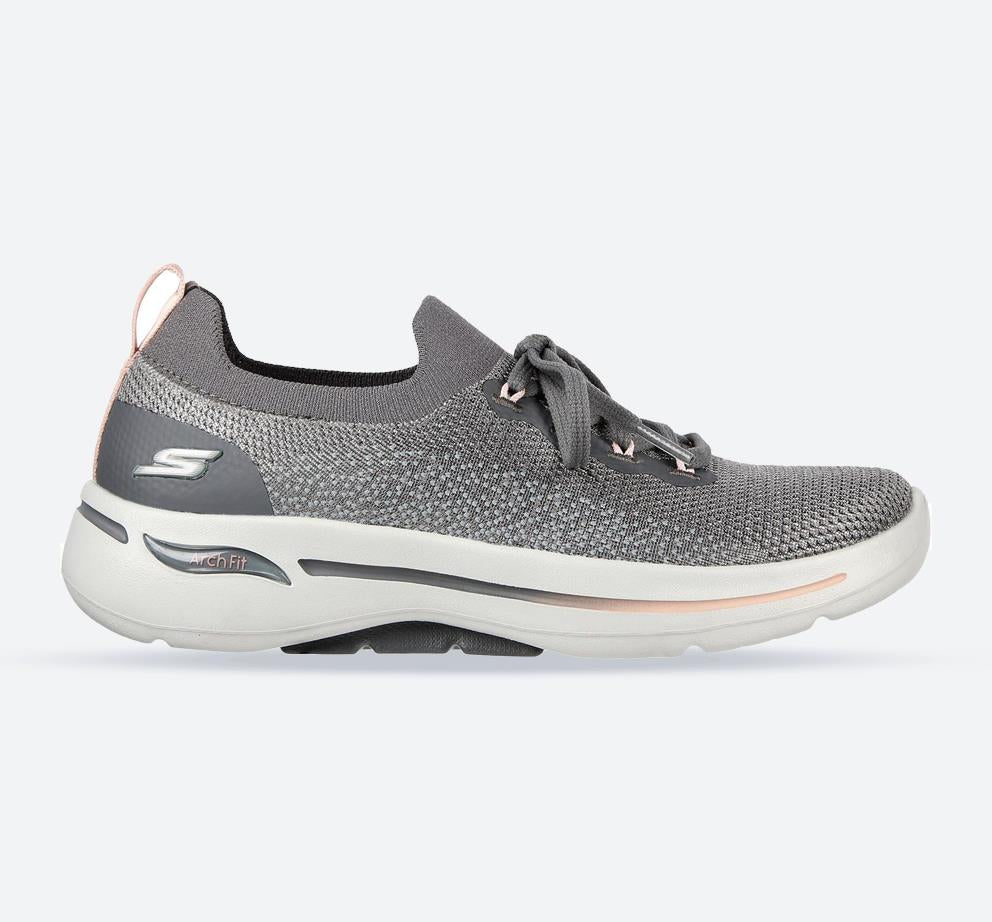 Women's Wide Fit Skechers 124863 Go Walk Arch Fit Clancy Trainers - Grey/Pink in Grey/Pink - Image 1