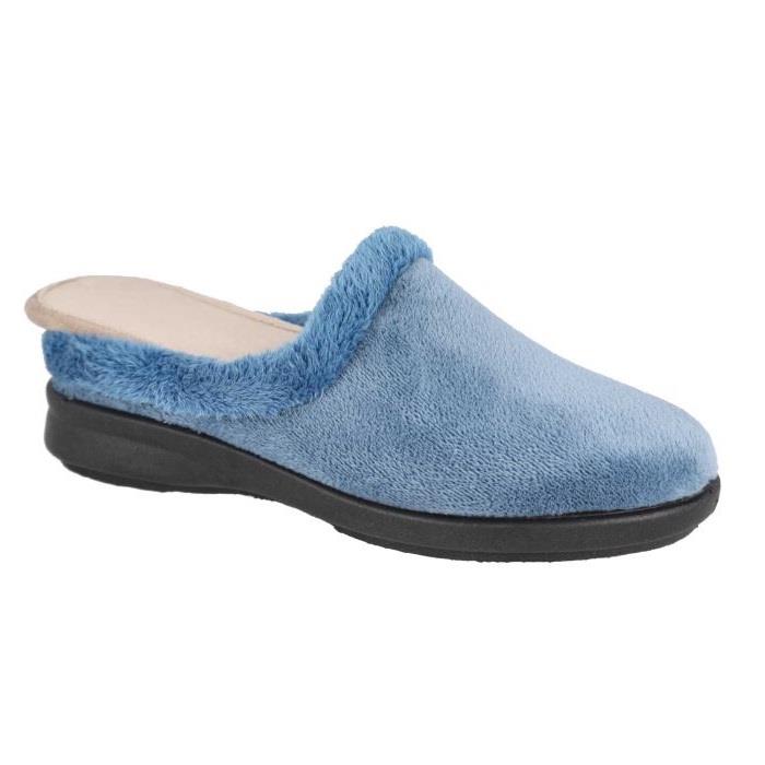 Women's Wide Fit DB Rug Mule Slippers in Sky Blue - Image 1