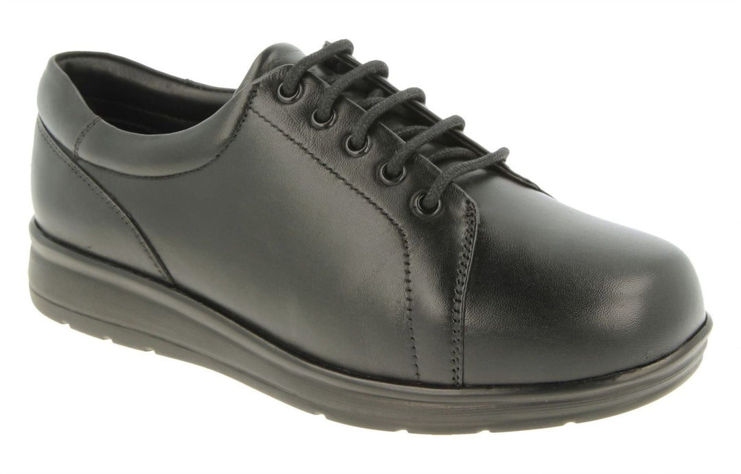 Womens Wide Fit DB Bracken Shoes in Black Leather - Image 3