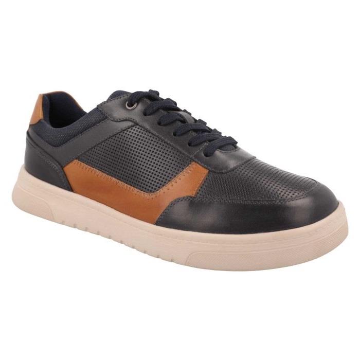 Men's Wide Fit DB Arlo Shoes in Navy / Light Tan Leather - Image 1