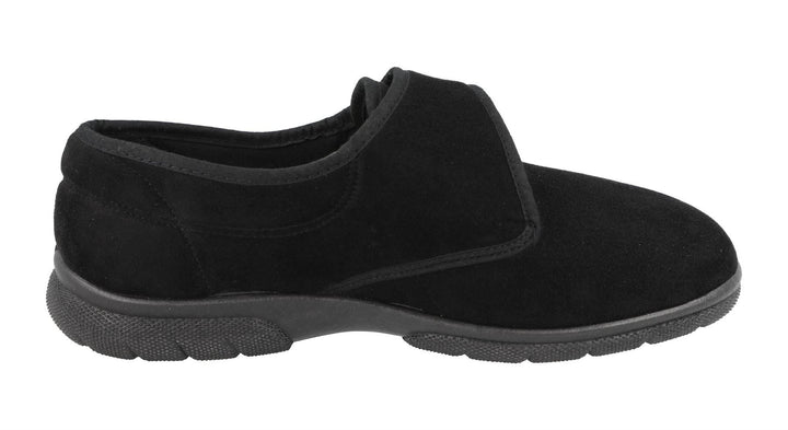 Men's Wide Fit DB Edison Slippers in Black Stretch Suedette - Image 1