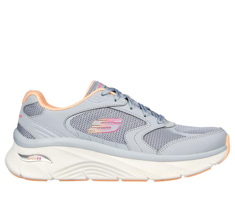 Women's Wide Fit Skechers 149686 Relaxed Fit Arch Fit D'lux Trainers - Gray/Coral in Gray/Coral - Image 2