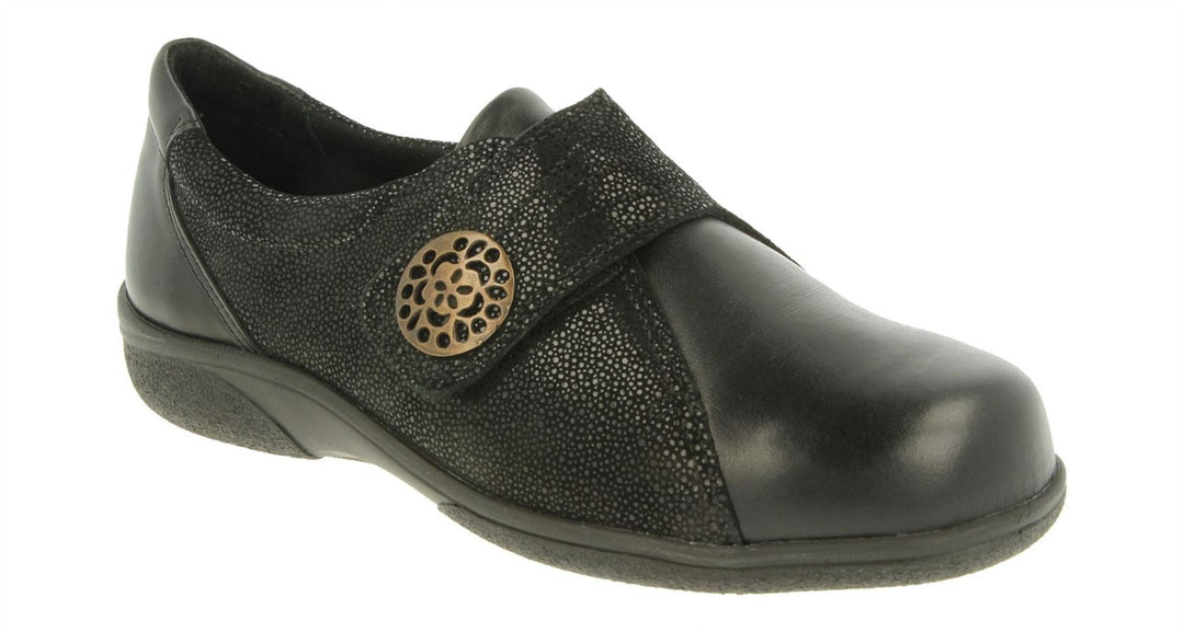 Womens Wide Fit DB Pacific Shoes in Black Leather - Image 12