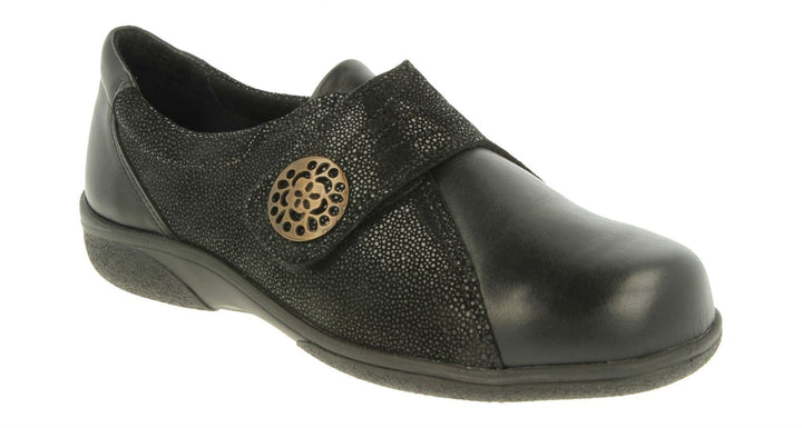 Womens Wide Fit DB Pacific Shoes in Black Leather - Image 1