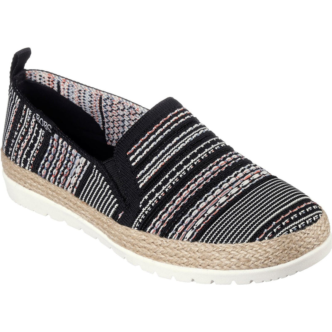 Women's Wide Fit Skechers 113982 Bobs Flexpadrille 3.0 Island Muse Espadrille Slippers in Black/Multi - Image 3