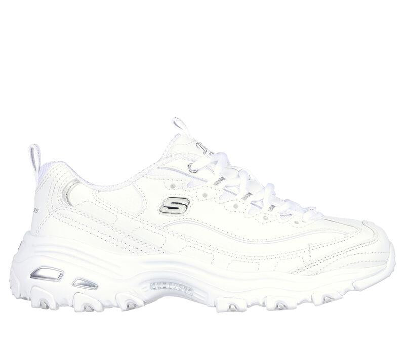 Women's Wide Fit Skechers 11931EW D'lites Fresh Start Trainers in White/Silver - Image 2