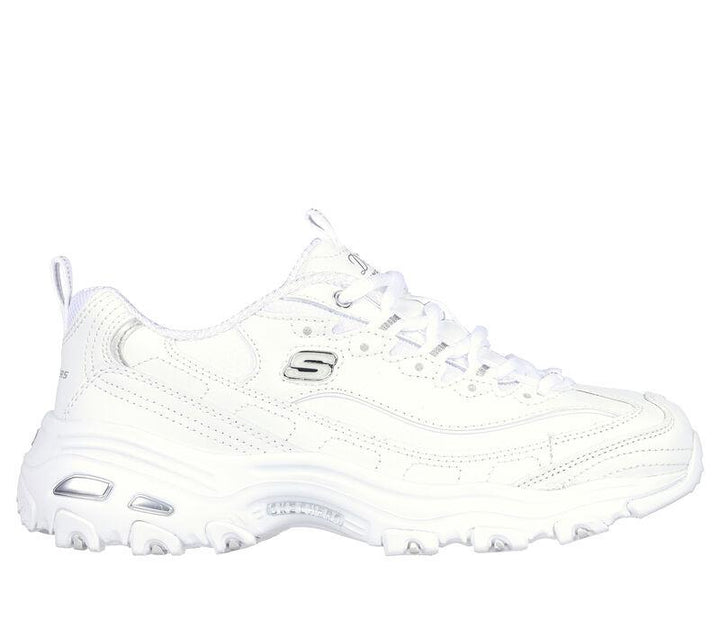 Women's Wide Fit Skechers 11931EW D'lites Fresh Start Trainers in White/Silver - Image 1